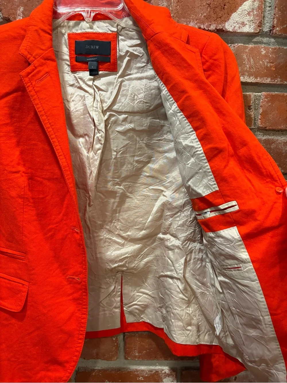 J. Crew Schoolboy Red Orange 100% Wool Crest Button Classic Fitted Blazer Size 8